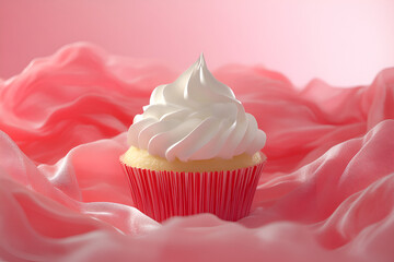 Create aofthanit chiffon cupcake home kitchen food photography red and white background close-up view baking delight