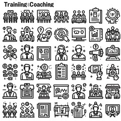 Comprehensive Training and Coaching Icon Set for Business Development. generator AI