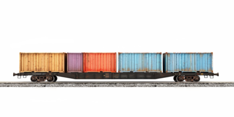 Colorful Cargo Train on the Tracks: A Stunning View of Intermodal Transportation