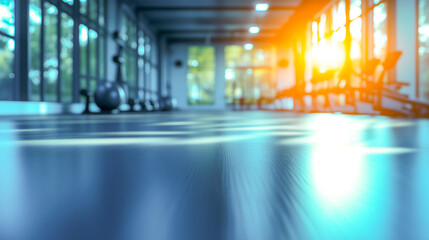 Fitness background blurred gym scene .