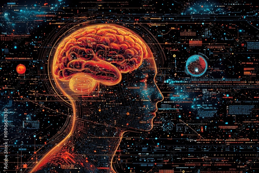 Poster exploring the surge of intelligence a visual journey through the mind's evolution digital realm info