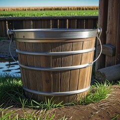 water  filled wood bucket
