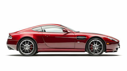 Fototapeta premium A Side View of a Red Sports Car with Black Wheels and Red Brake Calipers Against a White Background