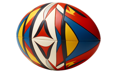Colorful multicolored rugby balls on transparent background.
