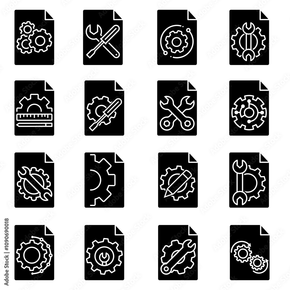 Poster technical documentation icon vector set. manual illustration sign collection. instruction symbol or 