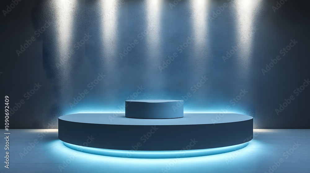 Poster 100. a modern, clean podium with soft lighting and ample space for product display in a minimalist s
