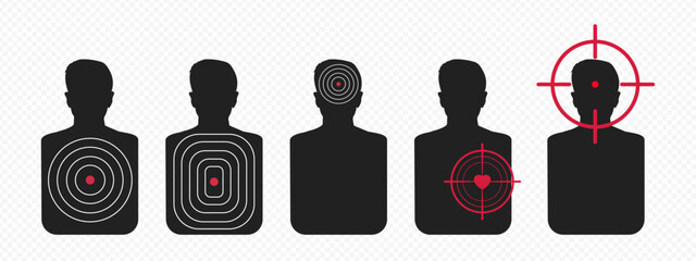 Target and aim icon. Aim gun. Firing range. Red Crosshair. Shooting of firearms. Moving target. Successfully target. Shooting range