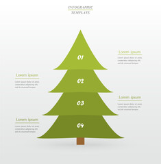 Creative infographic template with 4 steps, options, parts or processes. Christmas tree concept.