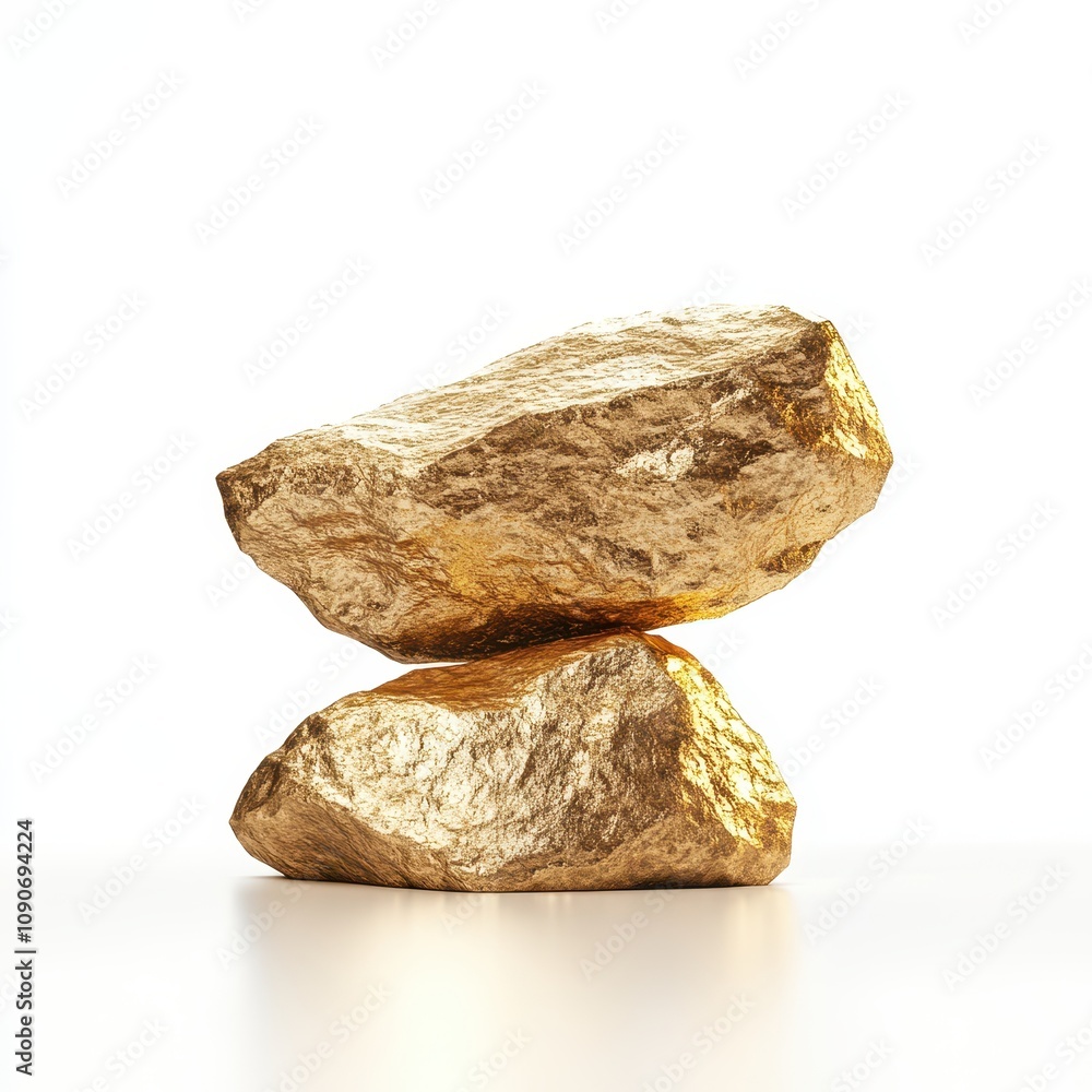 Poster two gold-colored rocks stacked on top of each other, creating a striking visual balance.