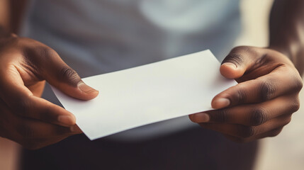 Obraz premium Hands Holding Blank White Card for Mockups and Designs