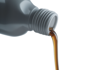 bidon d'huile moteur en plastique gris qui verse sont contenu au sol