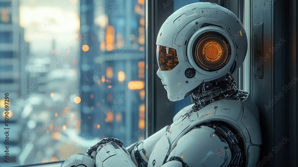 Aufkleber harnessing ai for utopian solutions envisioning a future of innovation and harmony in urban environm