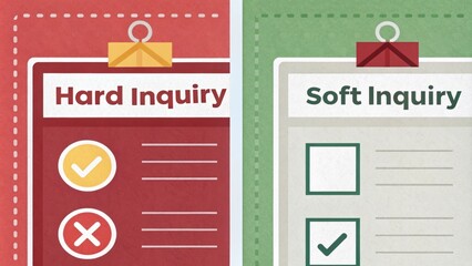 Understanding Hard vs Soft Inquiries A visual representation contrasting a hard inquiry and a soft inquiry with explanations of each.