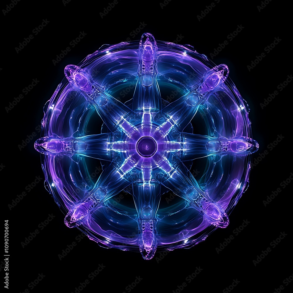 Aufkleber abstract 3d spherical design with neon purple glow and intricate patterns set against a black backgr