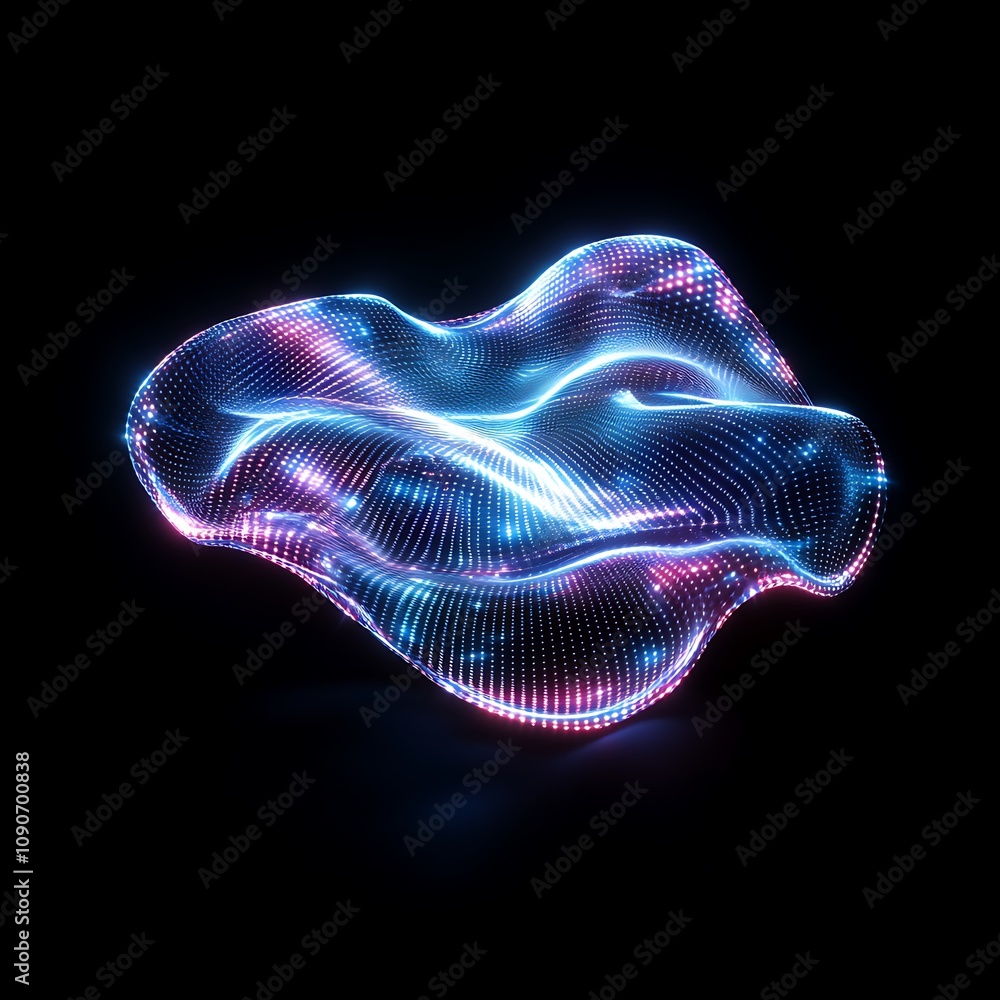 Poster abstract 3d wave with neon light patterns and fluid motion on a black background, perfect for techno