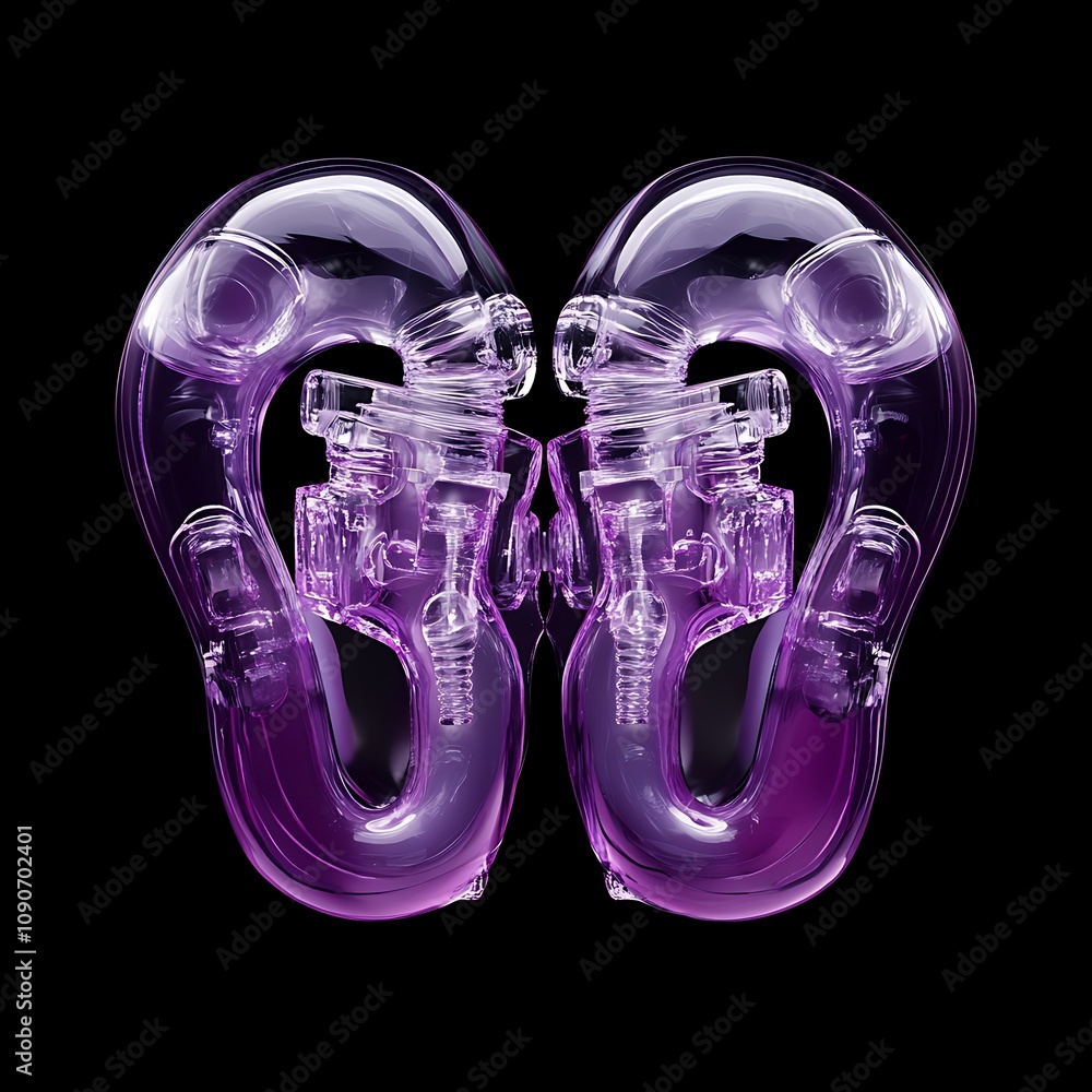 Poster abstract close-up view of intertwined transparent purple sculptural forms creating a visually striki