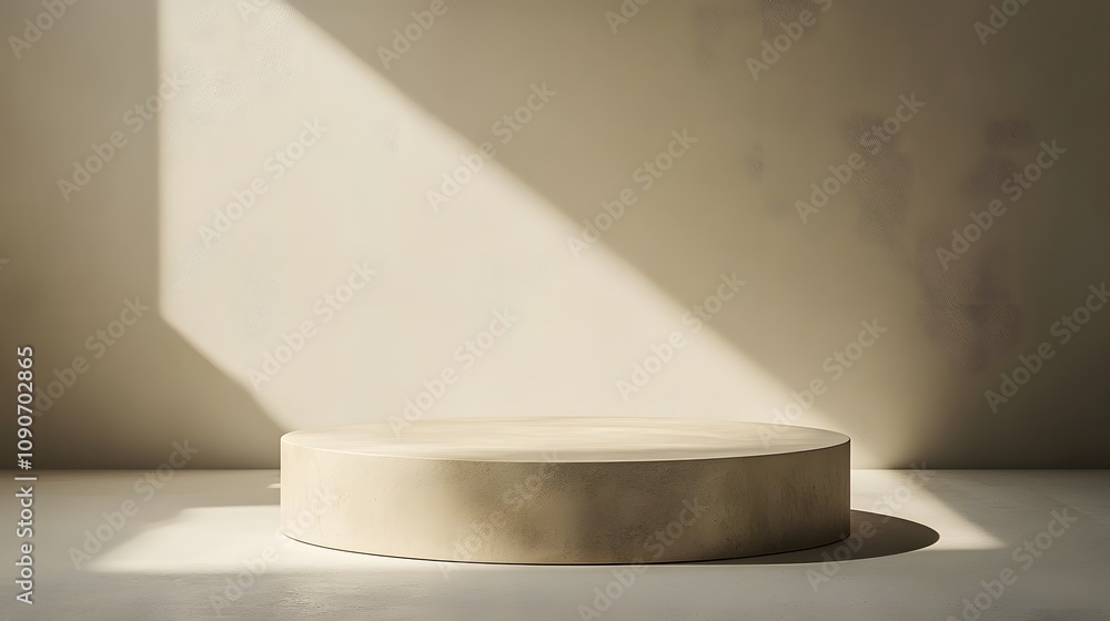 Poster 92. a simple podium with clean edges, surrounded by soft light, creating a calm and uncluttered spac