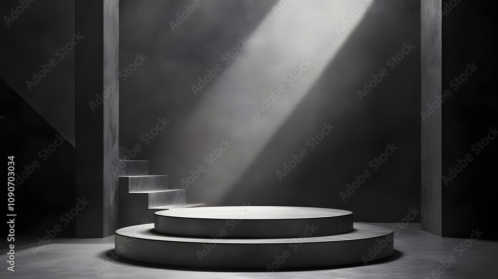 Poster 92. a simple podium with clean edges, surrounded by soft light, creating a calm and uncluttered spac