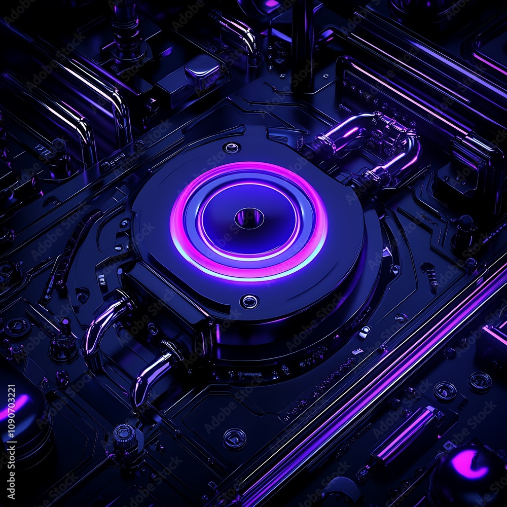 Poster abstract dark technology background with neon lights and circuit patterns for futuristic digital the