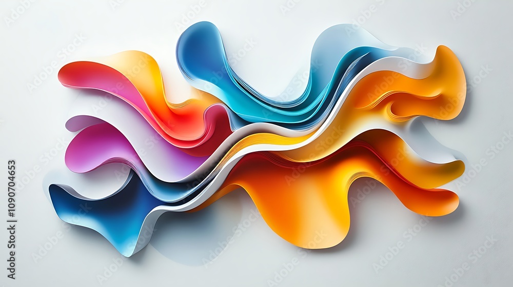Poster abstract colorful paper waves: a dynamic composition of layered, curving forms