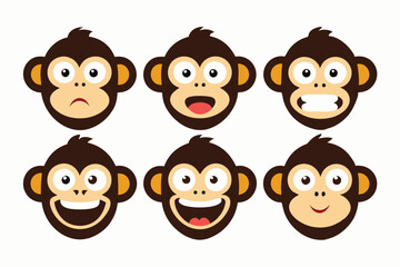 Customizable Adobe Illustrator Artwork, Set of 3d animal icons on a transparent background, Monkeys faces, different expressions of face, vector illustration design, smiling cute baby pets, HD.