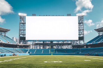 Large blank billboard in a football stadium. Generative ai