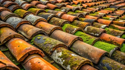 Close-up of Overlapping Roof Tiles Showcasing Aging Textures and Colors in Landscape Photography
