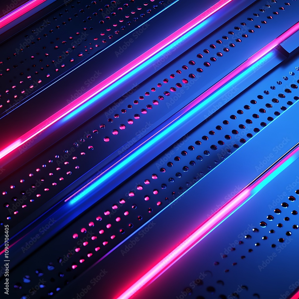 Poster abstract futuristic design showcasing vibrant neon lines with glowing effects and patterns on a dark