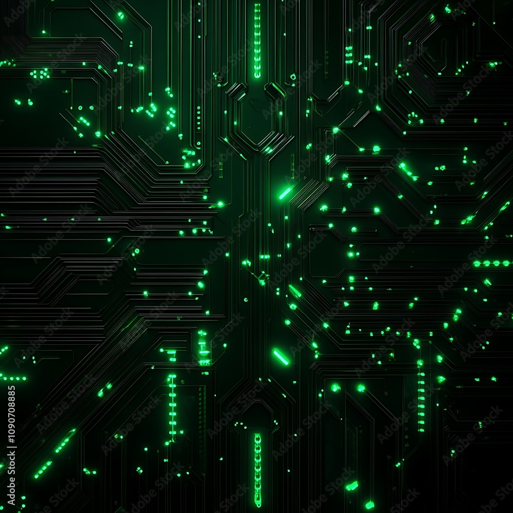 Poster abstract green circuit board background with glowing patterns for technology and digital concepts in