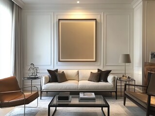 Fototapeta premium Elegant Living Room With Modern Sofa And Artwork