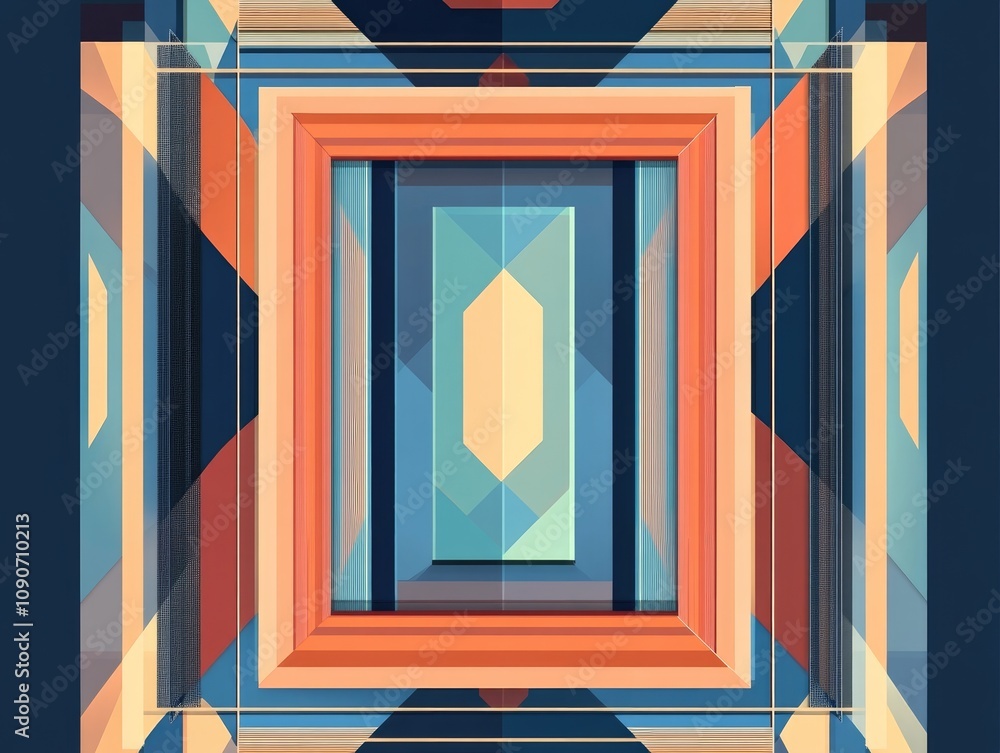 Poster 2d cartoon illustration of a geometric frame in art deco style abstract rectangular element for desi
