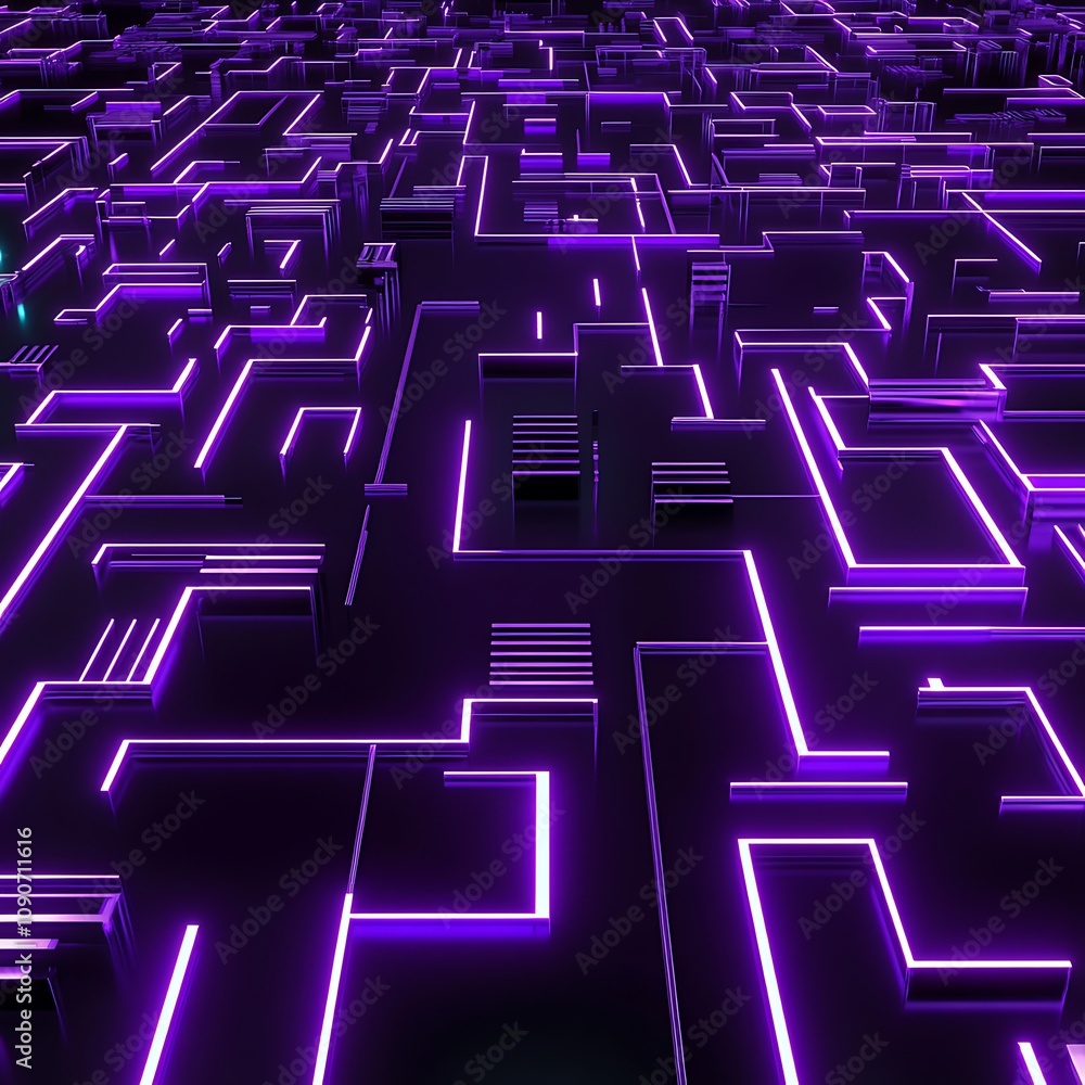 Poster abstract neon technology background with intricate lines and patterns in vibrant purple color scheme
