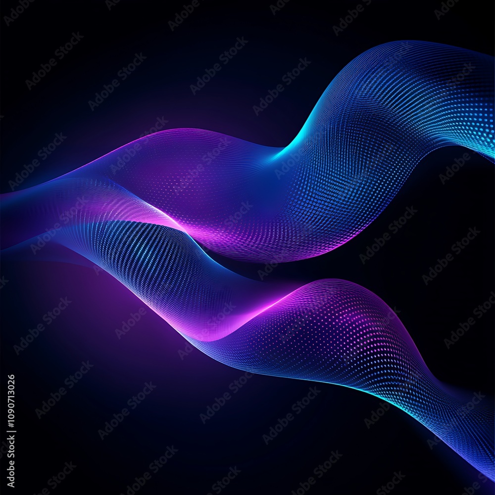 Poster abstract waves of light with colorful gradients in vibrant shades of purple and blue flowing smoothl