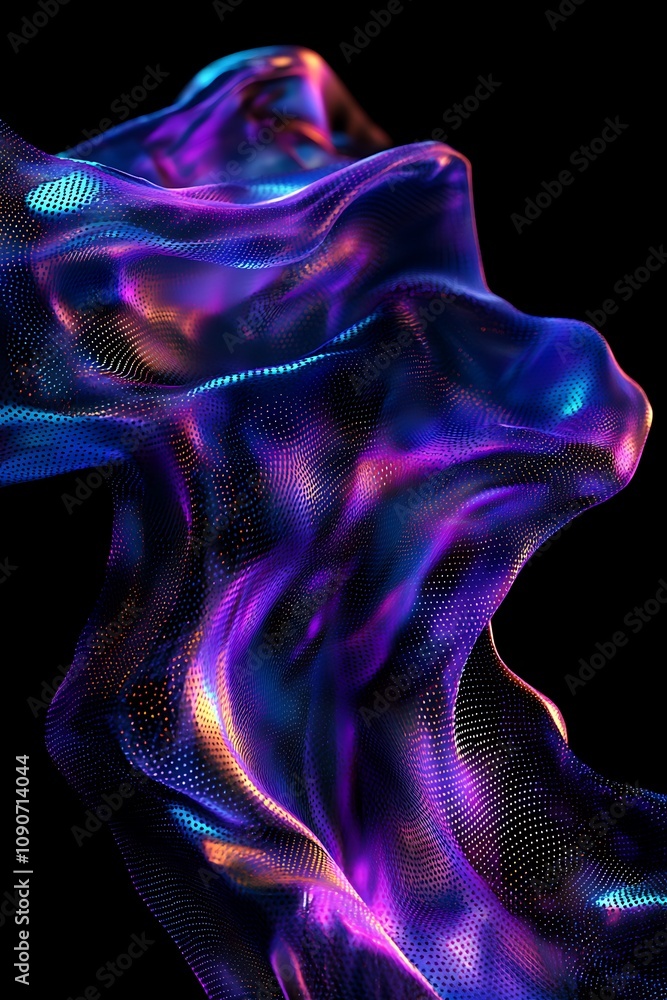 Poster colorful flowing fabric texture with neon lights on a dark background for abstract and artistic visu