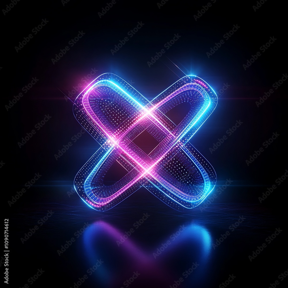 Aufkleber digital outline of a glowing abstract shape with vibrant neon lights creating an energetic and futur