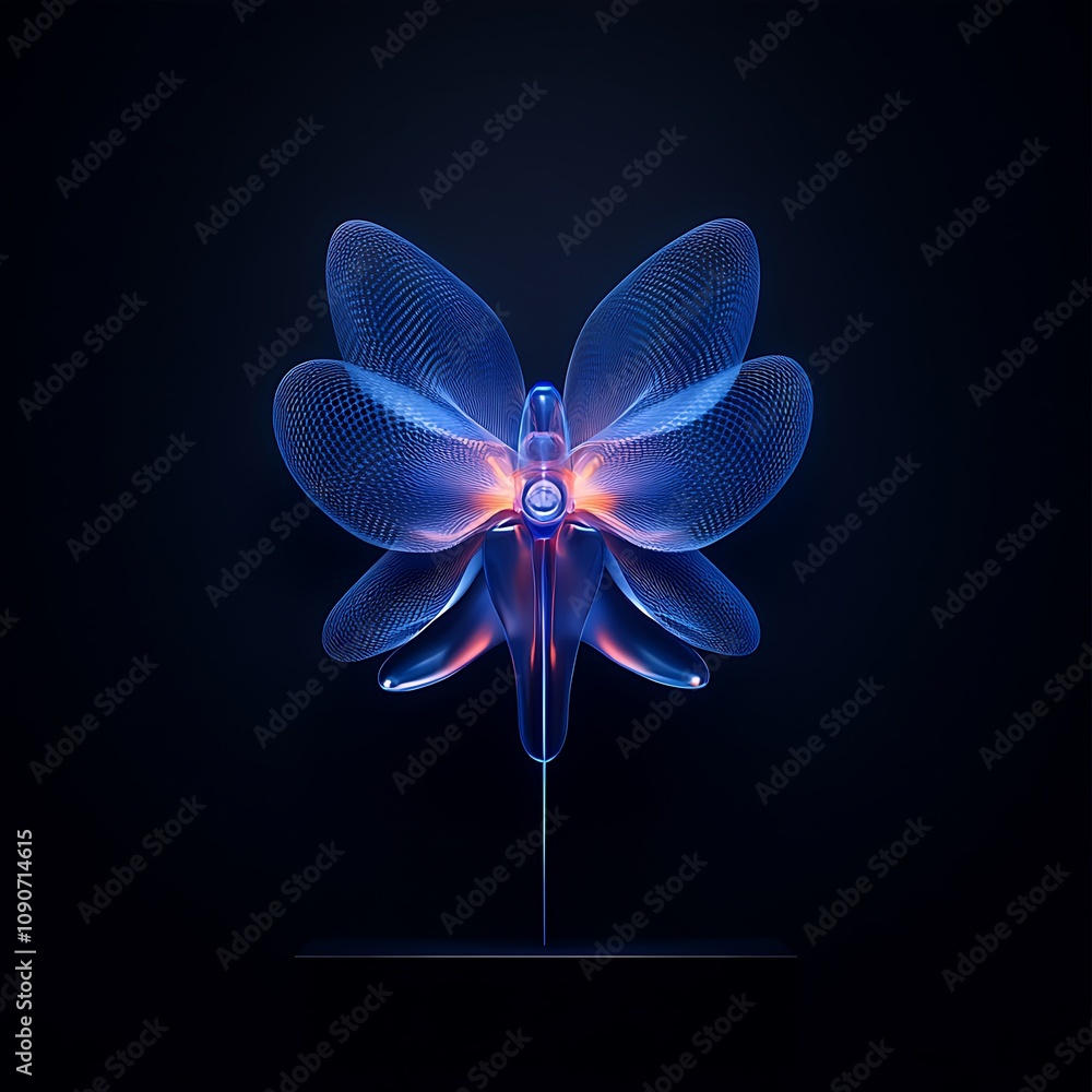 Poster elegant 3d butterfly design with neon glow and abstract patterns on dark background, perfect for nat
