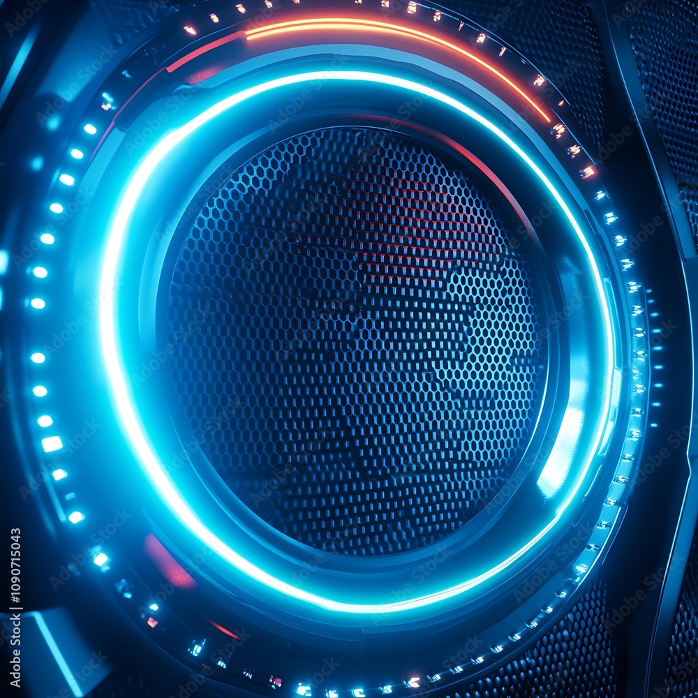 Aufkleber futuristic abstract background with circular neon light effects and technology inspired design eleme