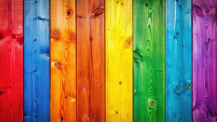 Fototapeta premium Vibrant Rainbow Wooden Planks Background for LGBT Pride Celebration - Colorful Wall Texture with Copy Space for Design Projects