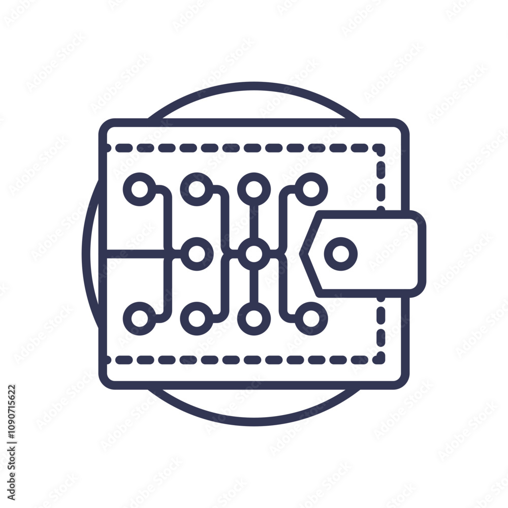 Poster digital wallet icon with circuit lines, symbolizing secure digital storage.
