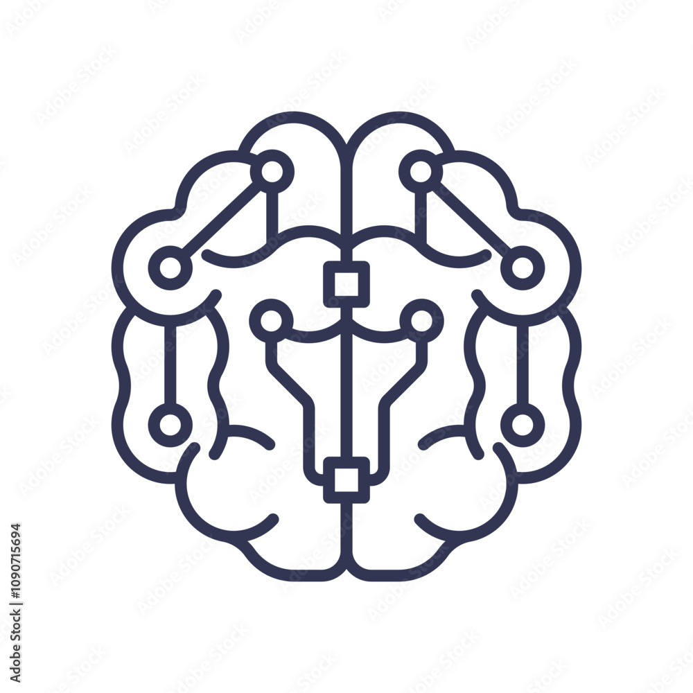 Poster brain with circuit lines symbolizes ai and connectivity.
