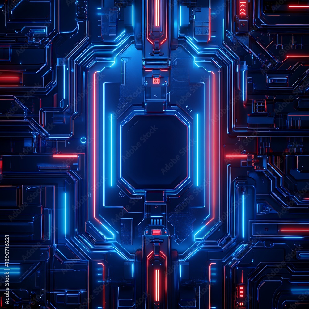 Poster futuristic abstract background with neon lines and circuit patterns, ideal for technology, digital a