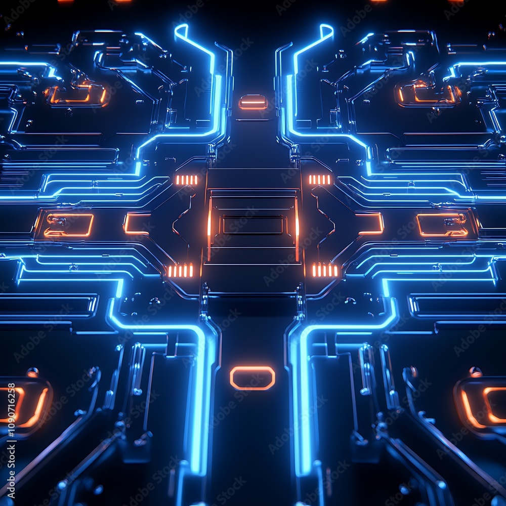 Aufkleber futuristic abstract circuit board design with glowing neon lights and intricate patterns ideal for t
