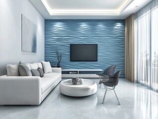 Modern Living Room with Wave Wall Decor and White Sofa
