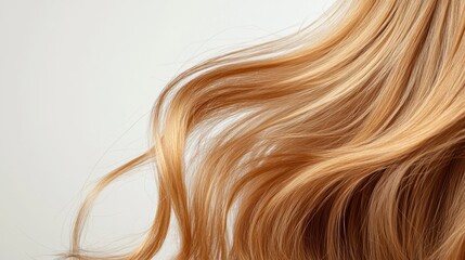 Naklejka premium Beautiful model girl with blonde hair,silky healthy chestnut wavy hair strand,hair wavy ribbon, with smooth,Keratin straightening,Treatment,straight long hair,procedures,Smooth hairstyle.