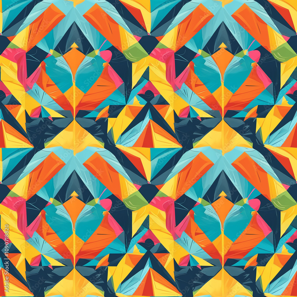 Poster vibrant geometric patterns bursting with color in an energetic display of creativity