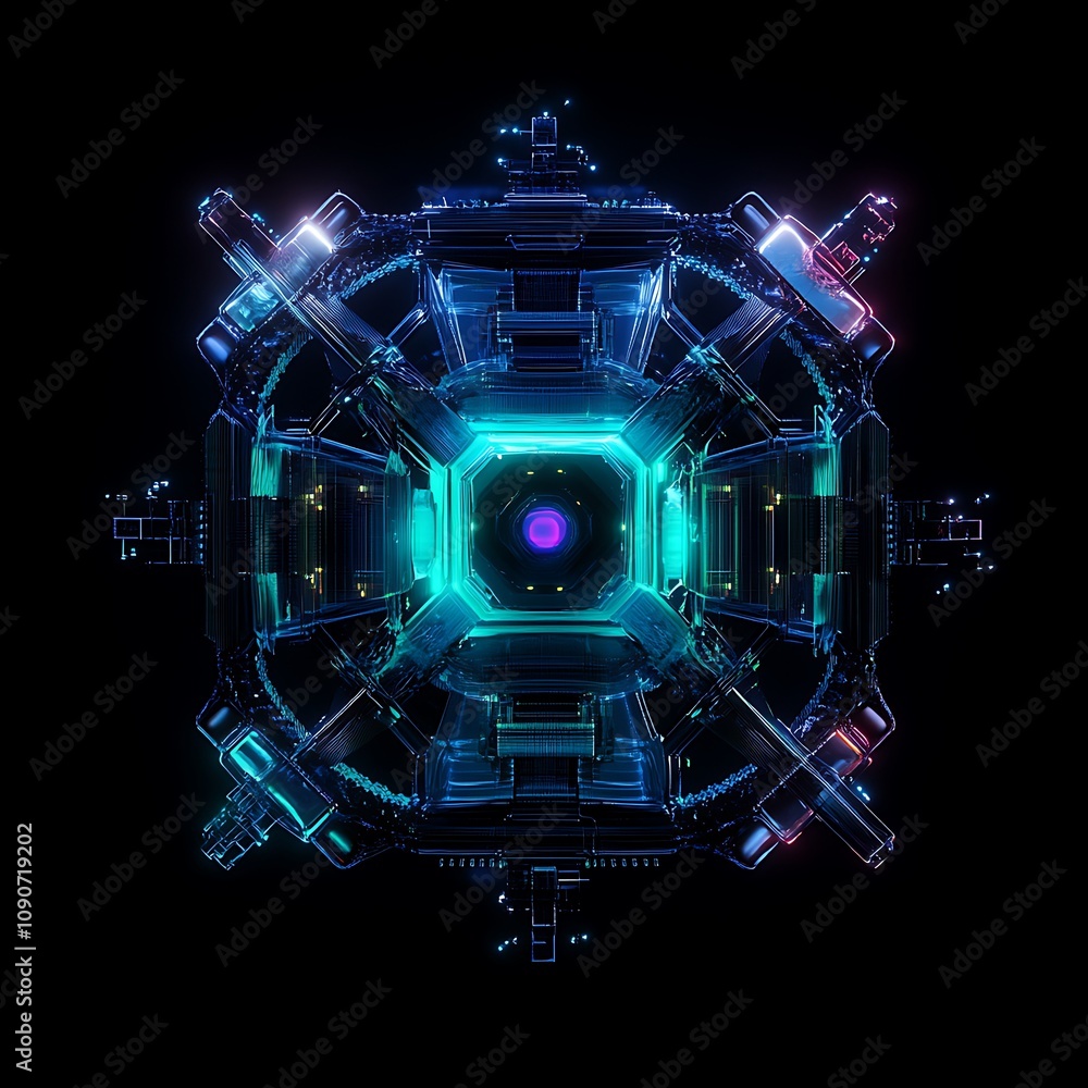 Poster futuristic abstract geometric design with vibrant colors and intricate patterns for technology and d