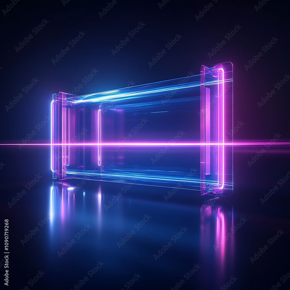 Poster Futuristic Abstract Glowing Framework with Neon Lights and Reflections Capturing the Essence of Modern Technology and Digital Aesthetics in a Dark Environment