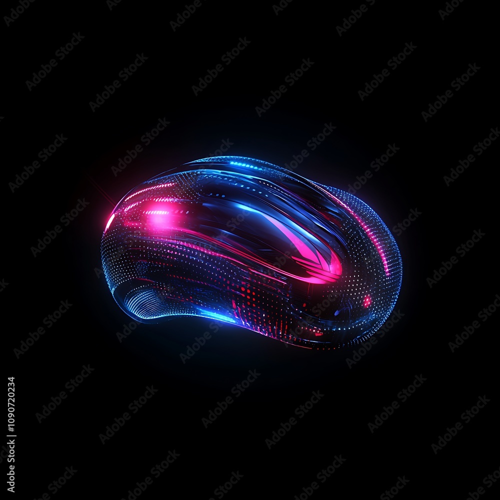 Poster futuristic abstract shape with glowing neon lights exhibiting dynamic fluid motion and colorful patt