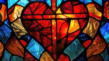 Stained glass window heart. Colorful stained glass window.