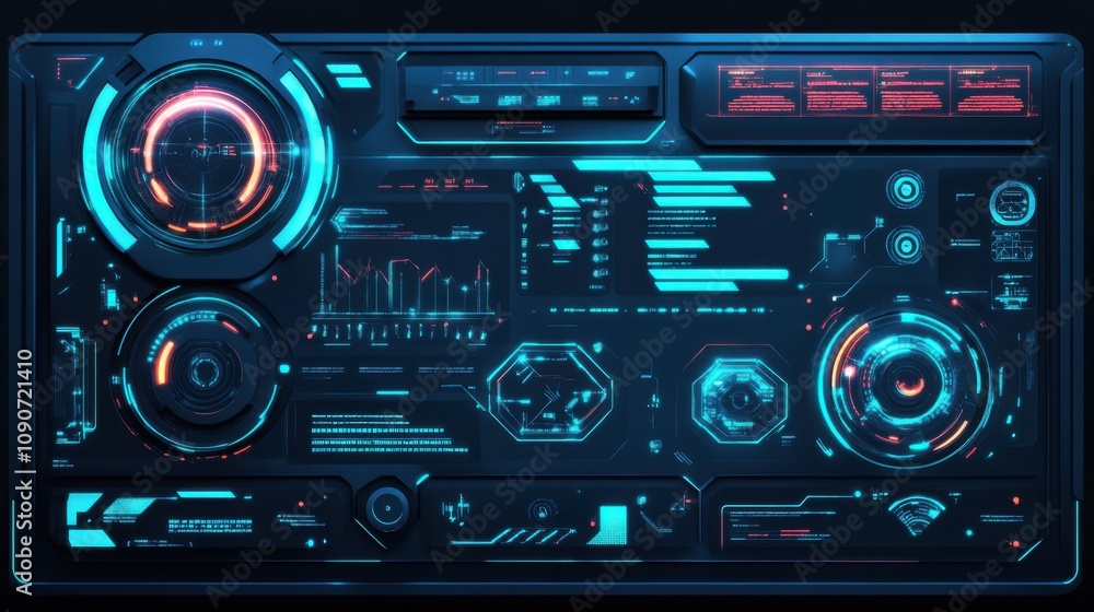 Poster digital futuristic interface with glowing touch-sensitive elements